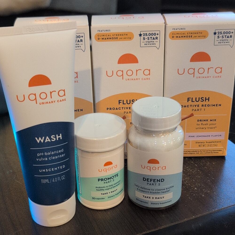 Uqora Urinary Care Regimen Set: Wash 118mL Unscented + Promote 30 + Defend 60